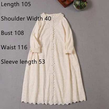 Japanese Mori Girl Art Print Dress Pretty Cotton Linen Spring Women New Floral Dress Loose Long-Sleeved Dress Midi Dress