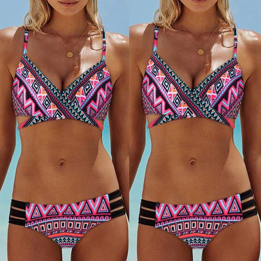 Red Fashion Women Bohemia Push-Up Padded Bra Beach Bikini