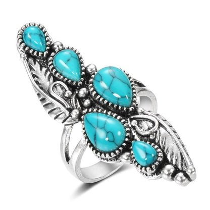 Tibetan Natural Stone Big Ring For Women Vintage Jewelry Ethnic Style Tibetan Silver Carved Pattern Wedding Party Big Rings