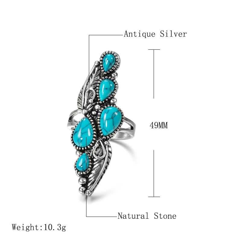 Tibetan Natural Stone Big Ring For Women Vintage Jewelry Ethnic Style Tibetan Silver Carved Pattern Wedding Party Big Rings