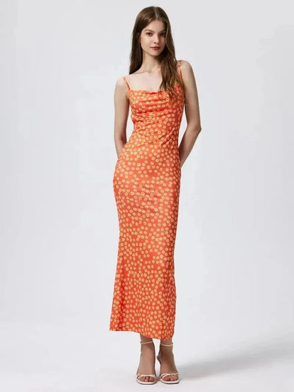 Long Floral Suspender Dress Nsummer Sexy Backless Slimming Beach Dress Fashionable Simple Printed Banquet Women'S Clothing