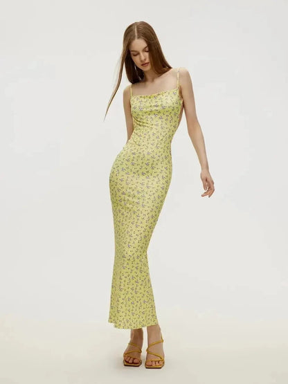 Long Floral Suspender Dress Nsummer Sexy Backless Slimming Beach Dress Fashionable Simple Printed Banquet Women'S Clothing