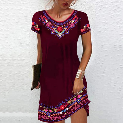 M-3Xl Vintage Elegant Ethnic Dress For Women 2023 Summer Loose Bohemian Beach Midi Dress Casual Female Clothing Pullover Skirt