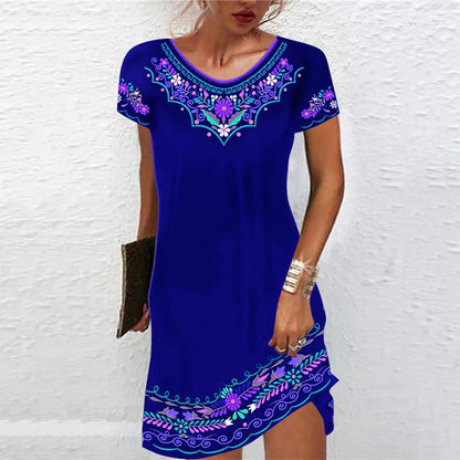 M-3Xl Vintage Elegant Ethnic Dress For Women 2023 Summer Loose Bohemian Beach Midi Dress Casual Female Clothing Pullover Skirt