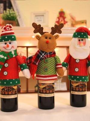 Christmas Figurines Champagne Bottle Set
