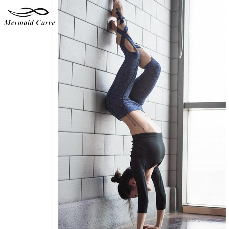 Mermaid Curve Women Gym Compression Tights Sport T Shirt Fitness Women Back Hollow Out Yoga Tops Outdoor Running T-Shirts