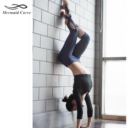 Mermaid Curve Women Gym Compression Tights Sport T Shirt Fitness Women Back Hollow Out Yoga Tops Outdoor Running T-Shirts