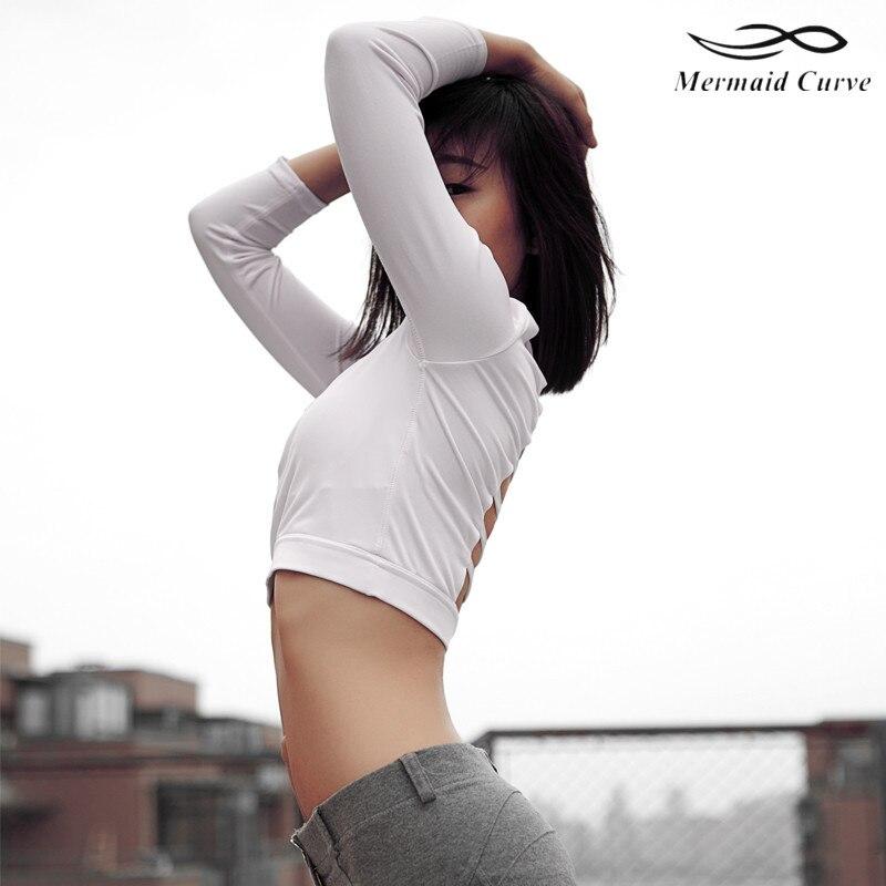 Mermaid Curve Women Gym Compression Tights Sport T Shirt Fitness Women Back Hollow Out Yoga Tops Outdoor Running T-Shirts