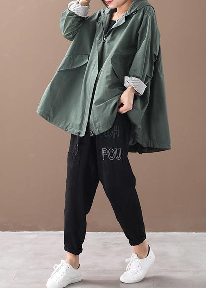 Modern hooded baggy Plus Size clothes For Women green silhouette winter outwear