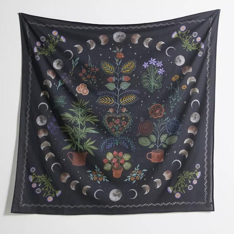Moon Phase Tapestry Wall Hanging Botanical Celestial Floral Wall Tapestry Hippie Flower Wall Carpets Dorm Decor Starry Skycarpet