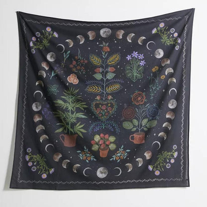 Moon Phase Tapestry Wall Hanging Botanical Celestial Floral Wall Tapestry Hippie Flower Wall Carpets Dorm Decor Starry Skycarpet