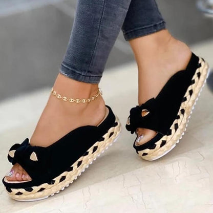 New Summer Womens Sandals Color Bow-Knot Casual Women Slippers Platform Female Slides Slip-On Outdoor New Female Footwear 2022