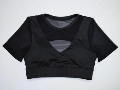 New Arrival Women Mesh Patchwork Yoga Shirt Hollow Out Short Sleeve Fitness Gym Sportswear Clothing Summer Sexy Crop Top