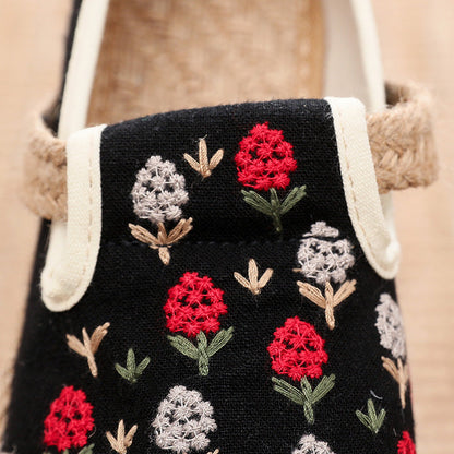 New Women'S Embroidered Linen Flat Shoes