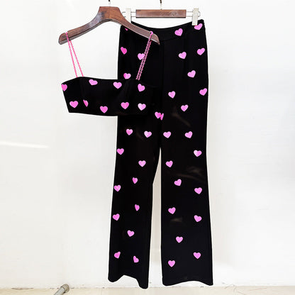Heart Sequin Cami Jumpsuit Set Trendy Casual
