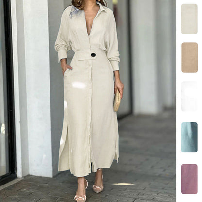 Women's Elegant V-Neck Maxi Dress with Belted Waist
