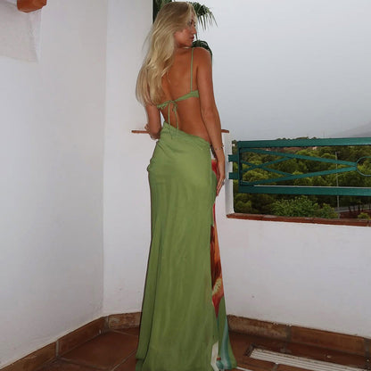 Sexy Crop Top Maxi Dress With Floral Print