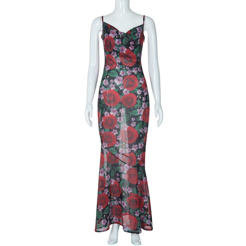 Summer Floral V-Neck Sleeveless Maxi Dress