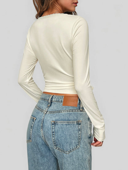 Lace Long Sleeve Top Stylish Casual T-Shirt for Women