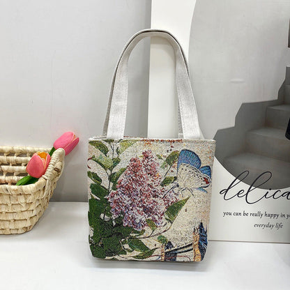 Ethnic Style Elephant Embroidered Canvas Tote Bag for Everyday Use