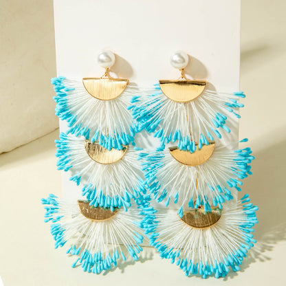 Handmade Woven Raffia Vacation Earrings Floral Design