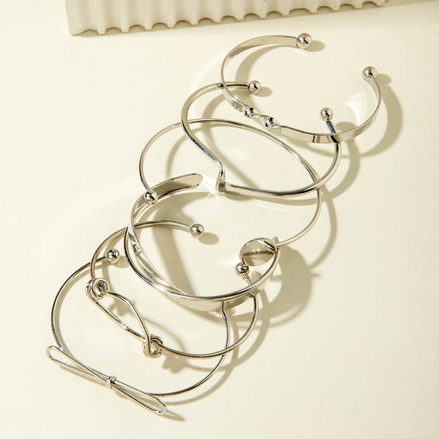 Vintage Geometric Open-Cuff Gold Bracelet Set