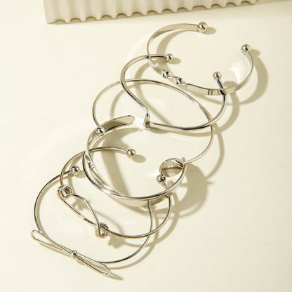 Vintage Geometric Open-Cuff Gold Bracelet Set