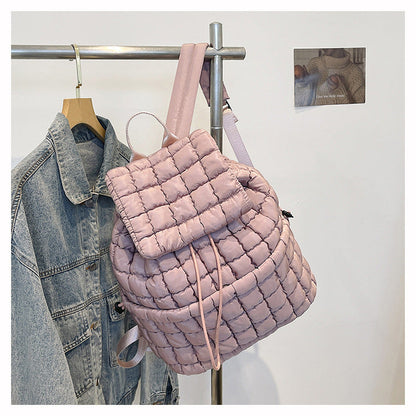 Solid Color Puffer Plaid Lightweight Shoulder Bag