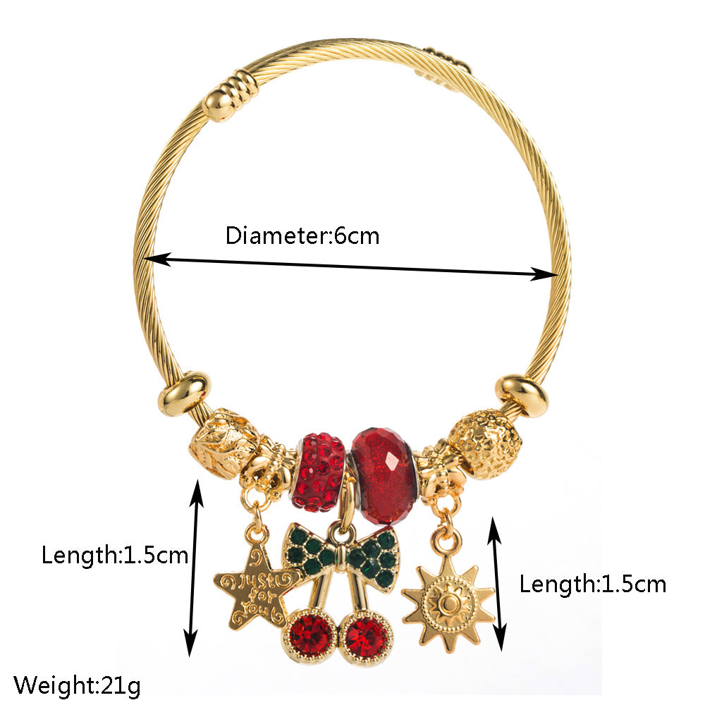 Charming Owl Star Crystal Steel Bracelet with Charms