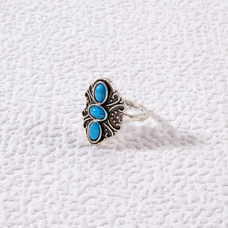 Vintage Geometric Turquoise Ring Set Alloy Fashion Jewelry