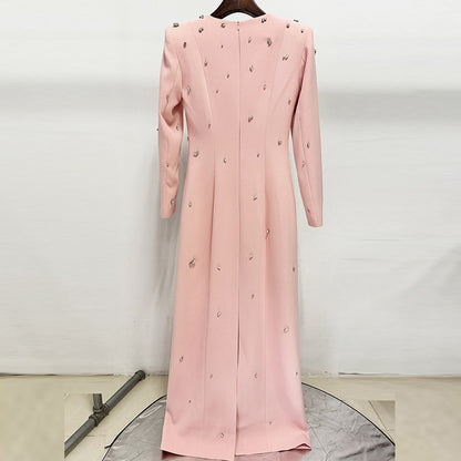 Elegant Long Sleeve A-Line Dress With Beading And Rhinestones