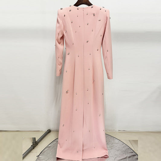 Elegant Long Sleeve A-Line Dress With Beading And Rhinestones