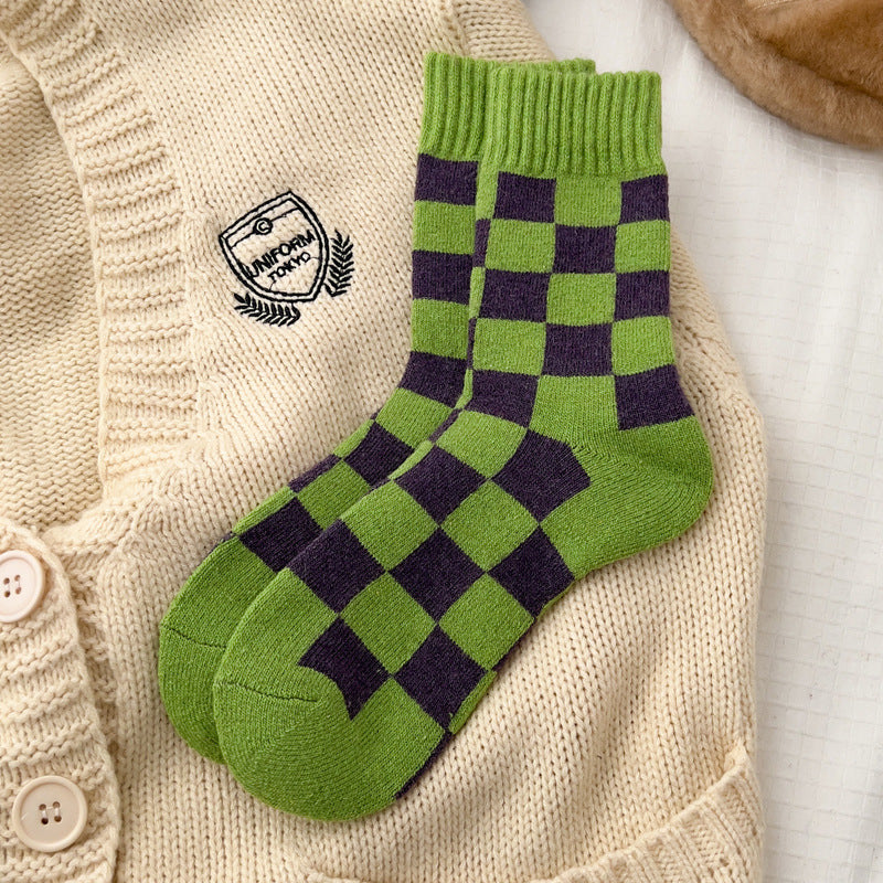 Color Block Plaid Thicken Warm Winter Socks