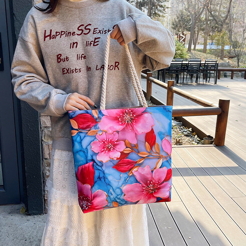 Fashionable Reversible Beach Tote Bag Canvas with Cotton Rope