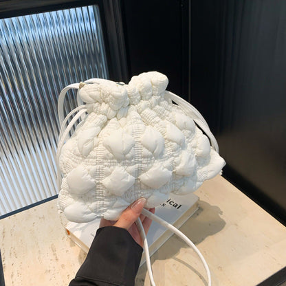 Ruffle Drawstring Bucket Bag Stylish Nylon Tote Bag