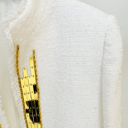 Elegant Wool Blend Jacket with Metallic Details