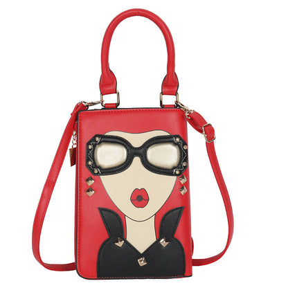 Creative Fun Face Studded Sunglasses Color Block Crossbody Bag