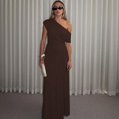 Trendy Off-Shoulder Ruched Dress Elegant Maxi Dress