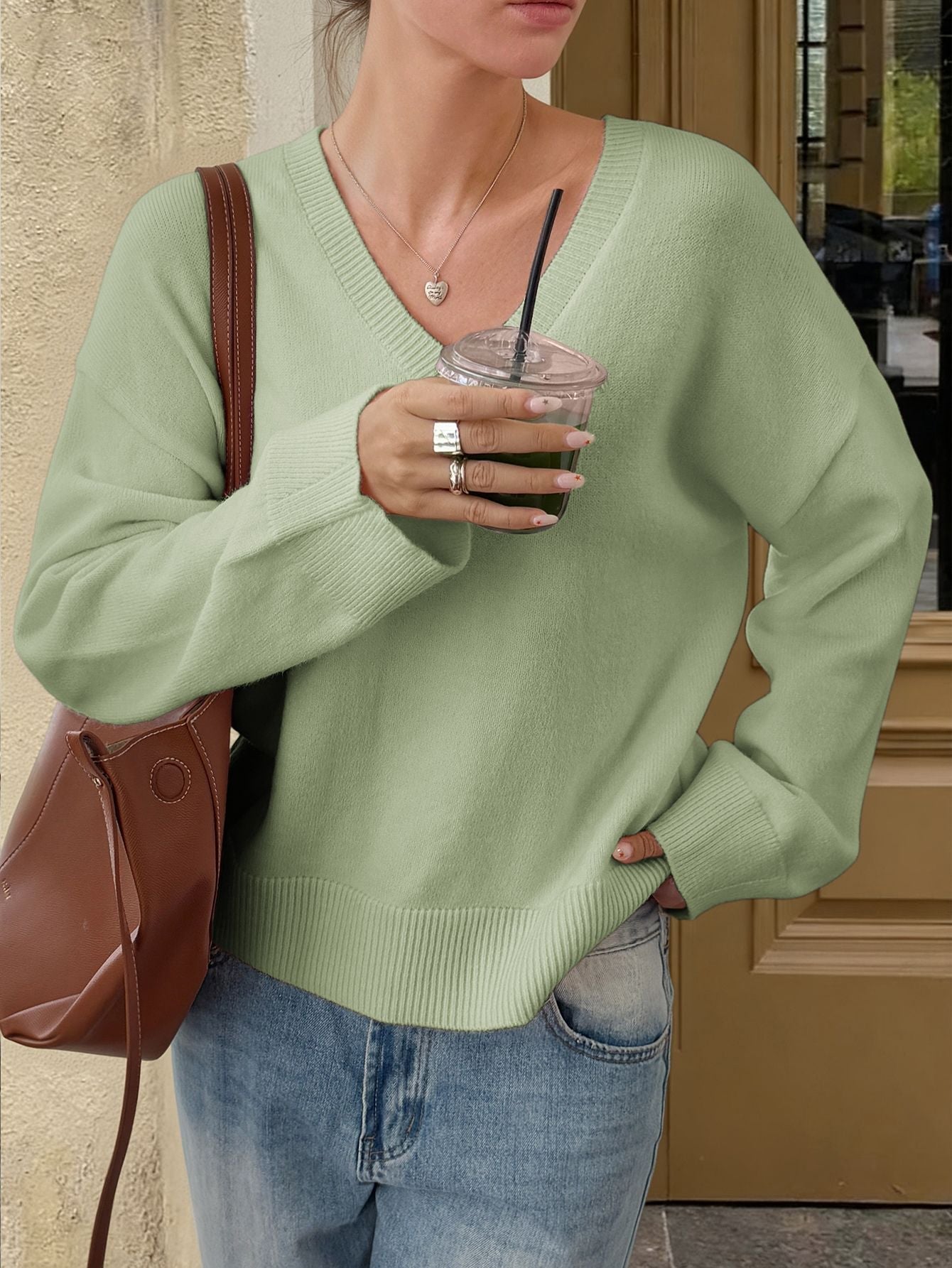 Casual Solid Color Long Sleeve Knit Shirt for Women
