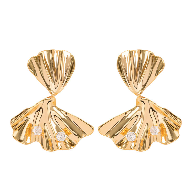 Elegant Ginkgo Leaf Earrings With Rhinestones For Women