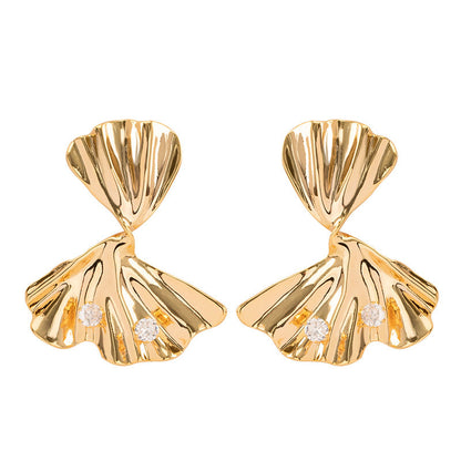 Elegant Ginkgo Leaf Earrings With Rhinestones For Women