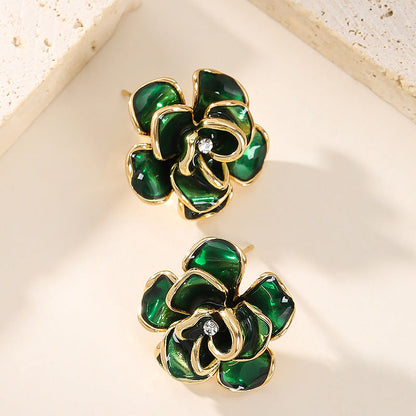 French Elegant Floral Oil-Drip Earrings For Women