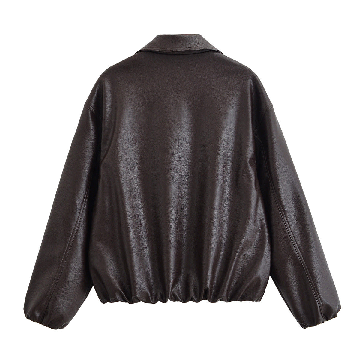 Simple Zipper Lapel Oversize Leather Jacket