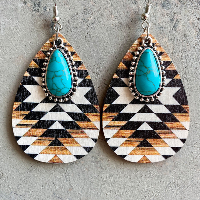Women'S Earrings Turquoise Pendant Retro Ethnic Fashion Earrings Bohemia Style Earrings