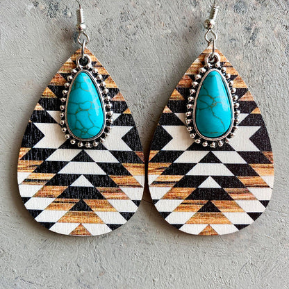 Women'S Earrings Turquoise Pendant Retro Ethnic Fashion Earrings Bohemia Style Earrings