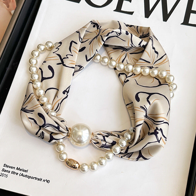 Elegant Magnetic Clasp Pearl Necklace Scarf