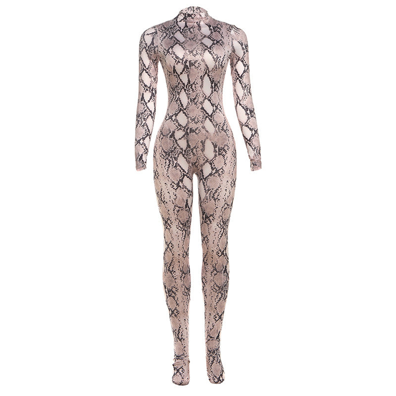 Fashionable High Neck Long Sleeve Bodysuit With Print