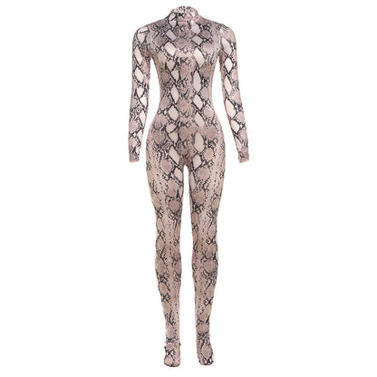 Fashionable High Neck Long Sleeve Bodysuit With Print