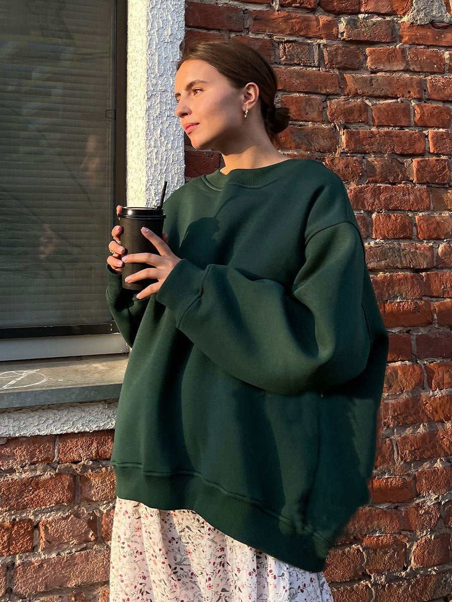 Oversized Solid Color Pullover Sweatshirt for Women