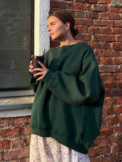 Oversized Solid Color Pullover Sweatshirt for Women